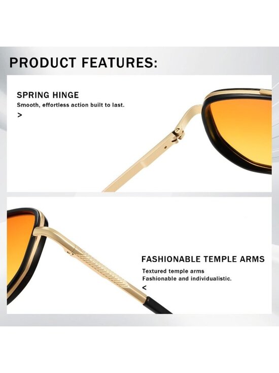 Women\'s Yellow Tangle Free Polarized Aviator Retro Square Metal Frame Sunglasses